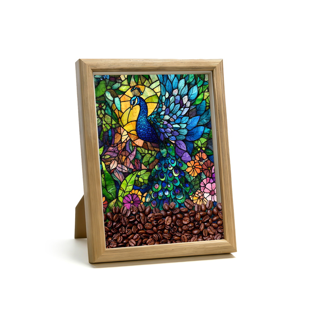 Stained Glass Peacock Jigsaw Puzzle, 126 Pieces Wooden Puzzle with Frame, Colorful Art Decor for Adults product image