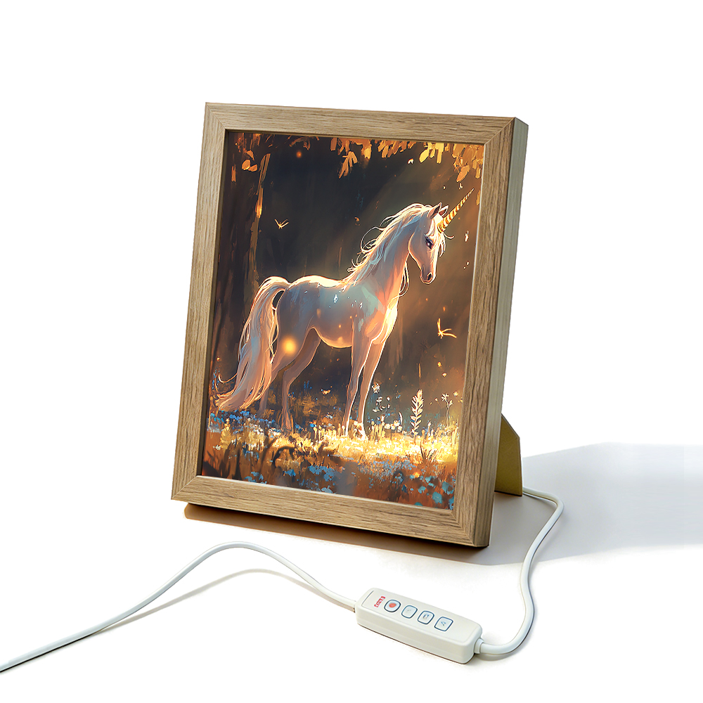 Magical Unicorn LED Light Up Frame, Enchanted Forest Light Art, Dimmable Night Light Decor product image