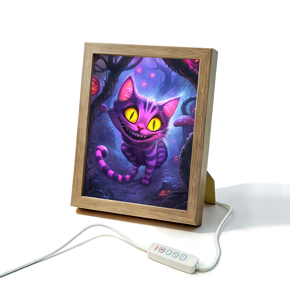 Cheshire Cat LED Light Up Frame, Alice in Wonderland Light Art, Dimmable Night Light Decor product image